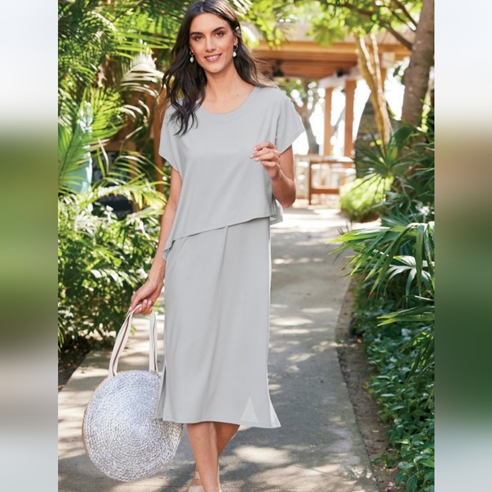 Soft Surroundings Mykonos Midi Asymmetrical Tiered Dress Sz M